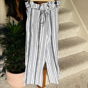 Mlle Gabrielle Coastal Blue and White Striped Wide Leg Bohemian Pants